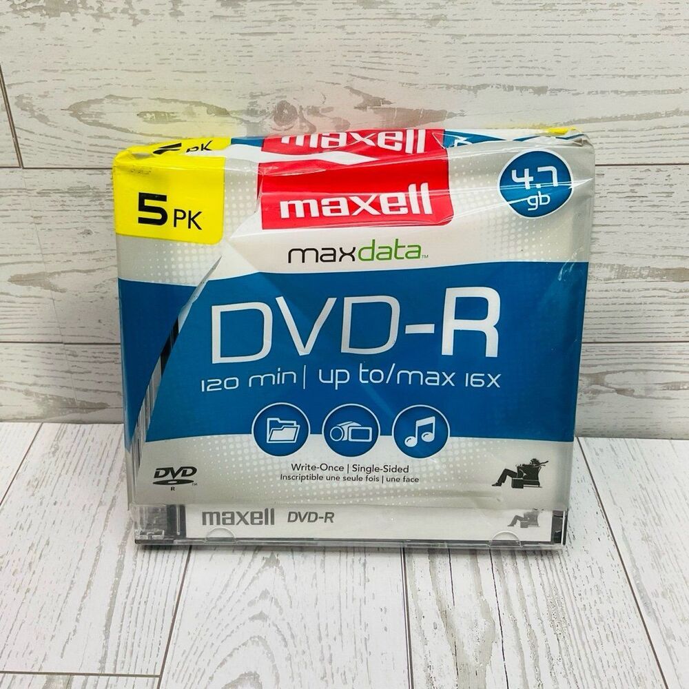Maxell DVD-R 4.7GB 16X Recordable Discs 5 Pack Blank Media New Sealed